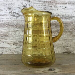 Vintage Anchor Hocking Amber Glass Pitcher – Waffle Weave / Cube Pattern 9 1/4"